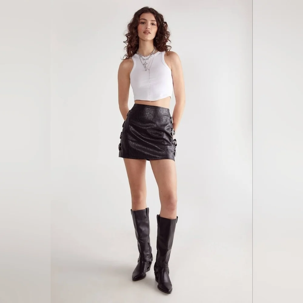 Nasty Gal Distressed Faux Leather Buckle Detail Skirt